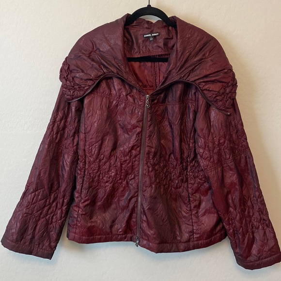 Samuel Dong Jackets & Blazers - Samuel Dong Maroon Wine Red Shiny Puffy Braided Wide Sleeve Jacket Size …